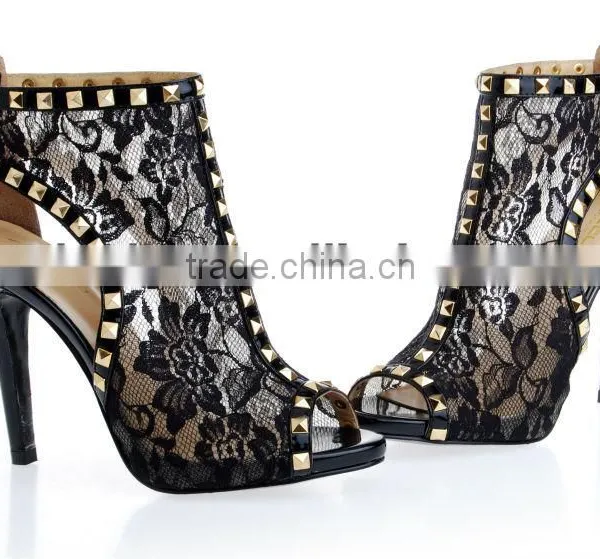 Lace Women's Sexy Sandles Black High Heel Special Design Shoes photo-3