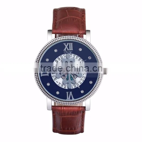 3ATM Chinese Mechanical Mens Quartz Watch,mens Leather Mechanical Wrist Watches