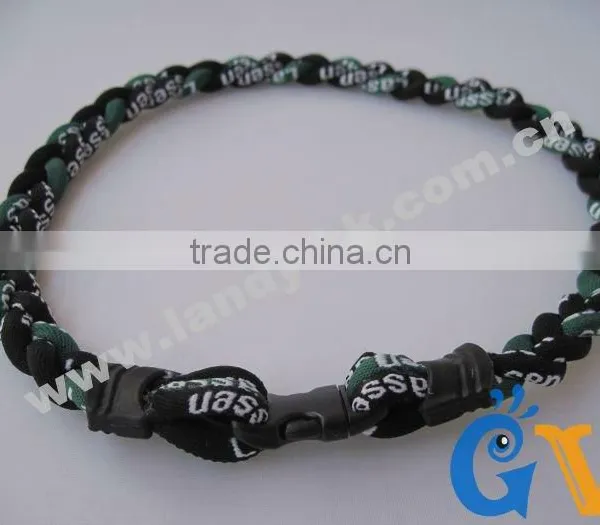 Cheap Tri Braided Weave Titanium Sports Men Silicone Rubber Necklace photo-5