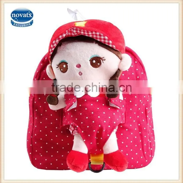 New arrive nova children school bag with a doll girl lovely baby bag
