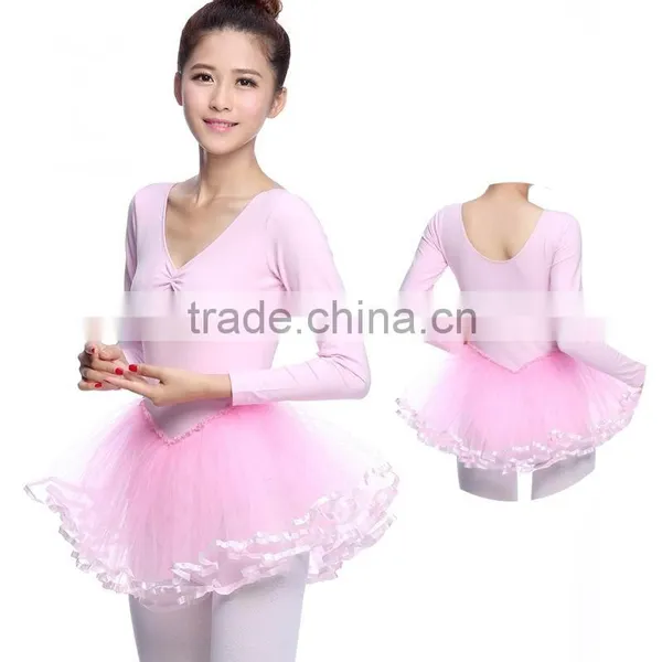 High Quality Adult Long Sleeves Ballet Tutu for Stage Dance Performance, Cotton Material Made in China, White/Red/Pink Ballroom