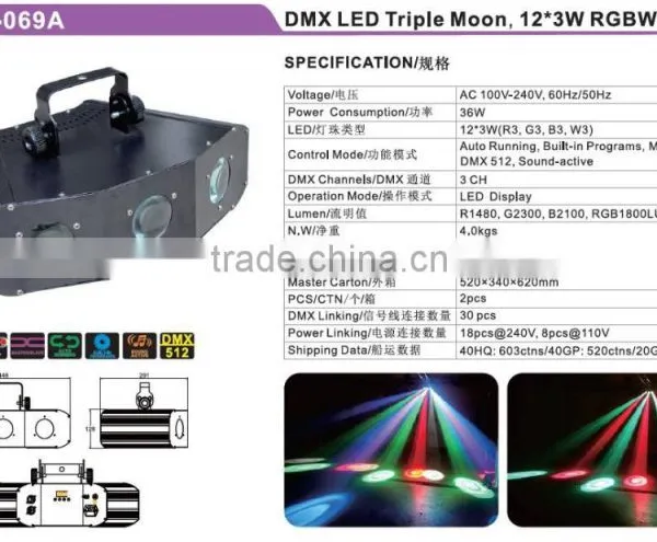 Triple Moon DMX LED 3-eye RGBW Beam Light DMX Effects Light LED photo-2