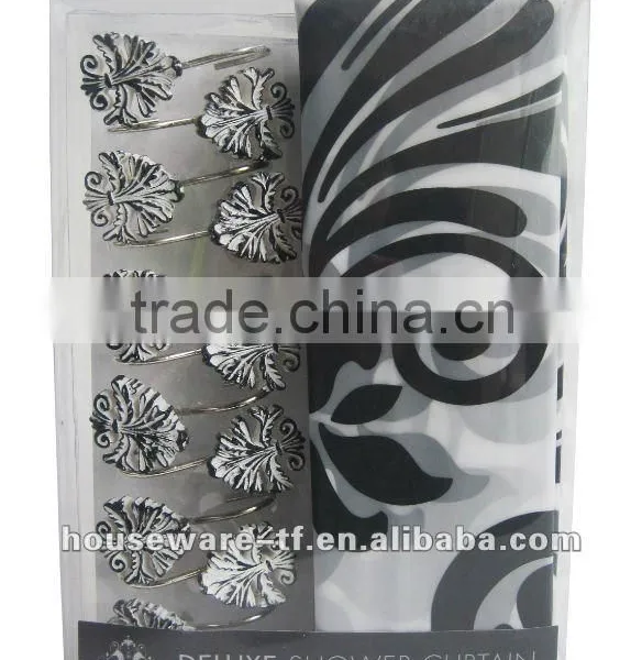 Leaves Series Shower Curtain With Matching Resin Hook Set