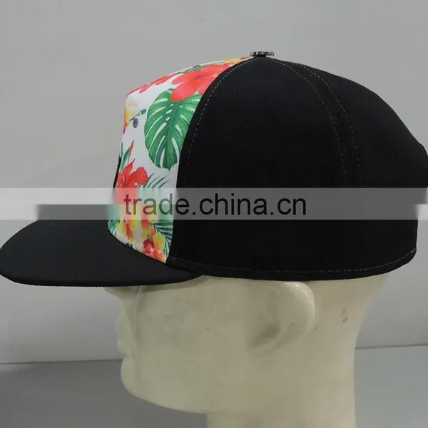 Floral Fabric Metal Button Embroidery SNAPBACK Flat Bill Hat photo-2