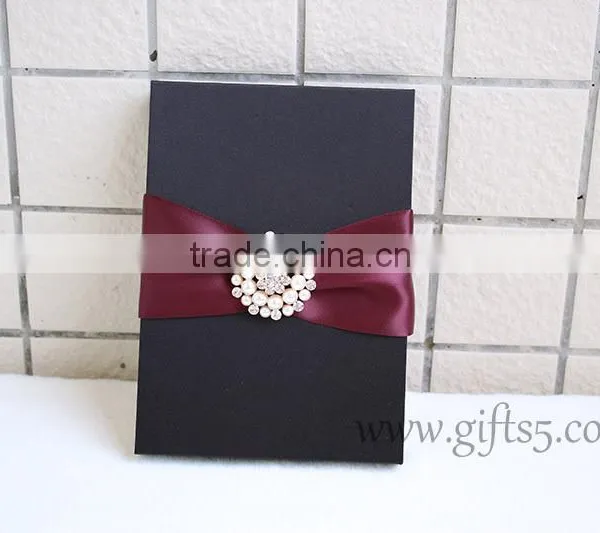 Graceful Black Silk Wedding Packaging Box for Invitation Cards photo-3