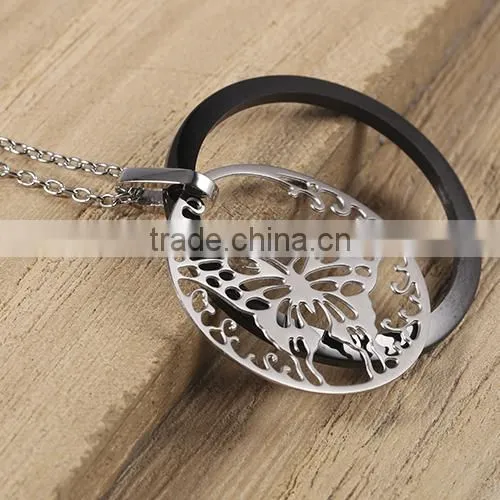 European Latest Model Fashion Butterfly Black Circle Necklace Jewelry for Female photo-3