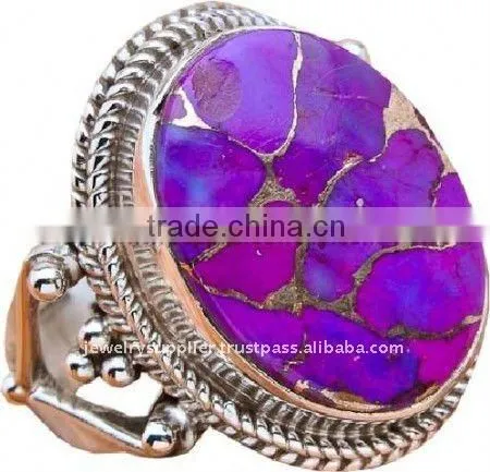 Purple Copper Turquoise Multi Colored Stone Jewellery Designs With Silver Gemstone Jewelry Rings