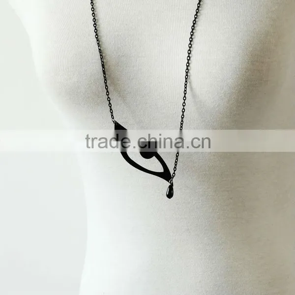 MYLOVE Black Leather Sweater Necklace MLSC-09