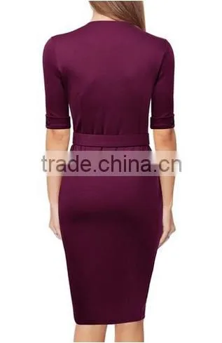 Women's Vintage V Neck Short Sleeve Slimming Business Bodycon Pencil Dress photo-2