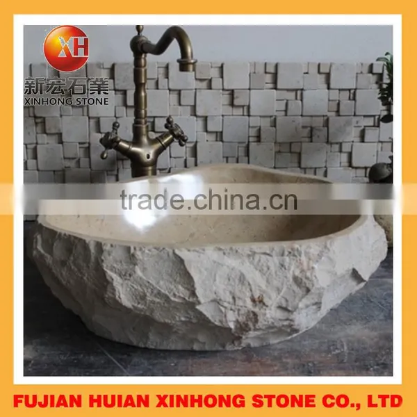 Oval Shape Nature Stone Basin With Polished Inside photo-6