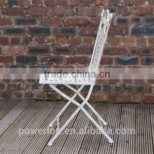 Antique Cream Wrought Iron Durable Folding Patio Chair photo-3