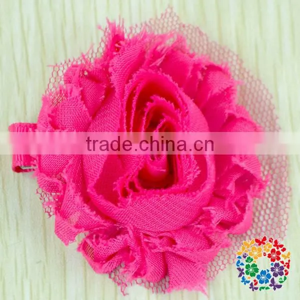 2015 Wholesale Beautiful Purple Artificial Chiffon Flower Shabby Flower Hair Clips For Kids & Girls photo-5