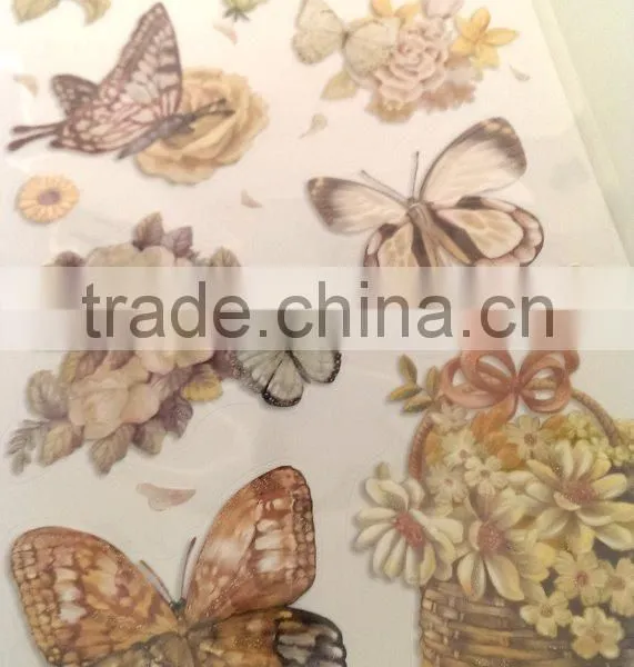 Butterfly & Rose Design Sticker in Light Green Color Way, Popular Antique Design Decorative Glitter Sticker photo-3