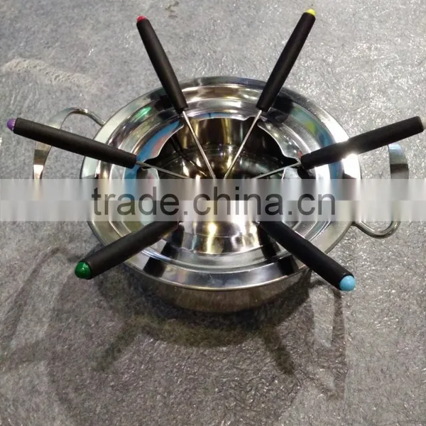 Hot Sale Stainless Steel Round Cheese/chocolate Fondue Set With Fork photo-2