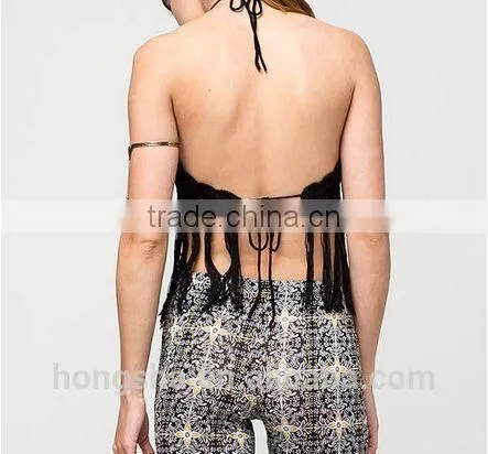 Sexy Backless Tassel Crochet Fringe Womens Halter Tops HST2132 photo-2