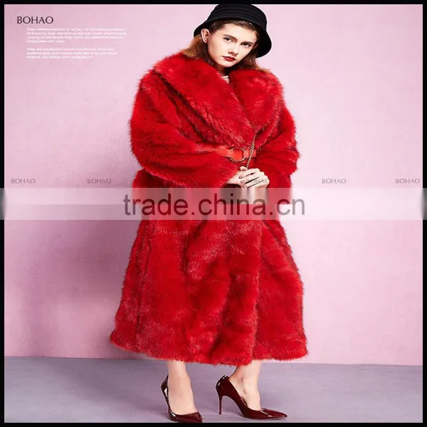 2016 New Fashion Designer Women Winter Coat With Fur Decoration Ladies Long Coats photo-2