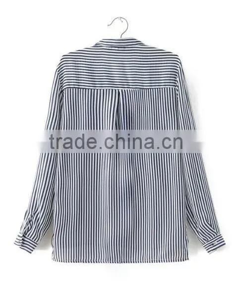 Runwaylover EY2352B 2017 Ladies Fashion Deep V-Neck Stripe Blouse photo-6