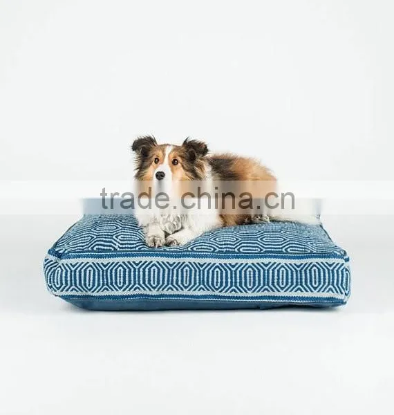 Navy Blue and Light Blue Geometric Square Dog Bed photo-2