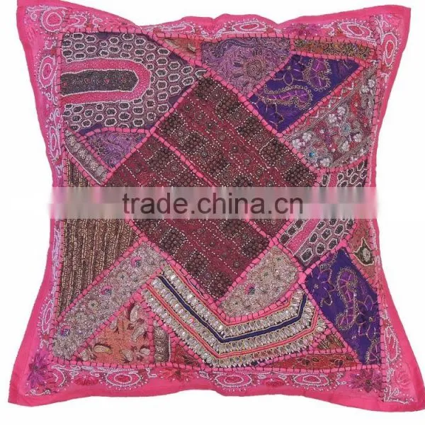 Pink Decorative Euro Pillow Sham - Wood Bead Work Floor Cushion Cover ~ 26 Inch photo-2