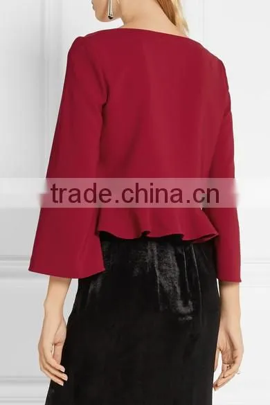 New Products 2016 Fall Autumn Cloth New Red Top Ruffle Raglan Shirts photo-2