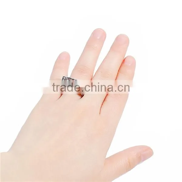 Hot Sale Silver Tone Hollow Square Rose Flower Copper Unadjustable Rings photo-3