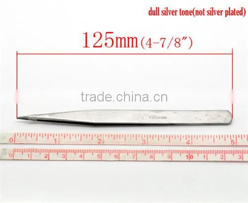 China Wholesale Silver Tone Straight Tweezers Jewelry Repair Tools photo-3