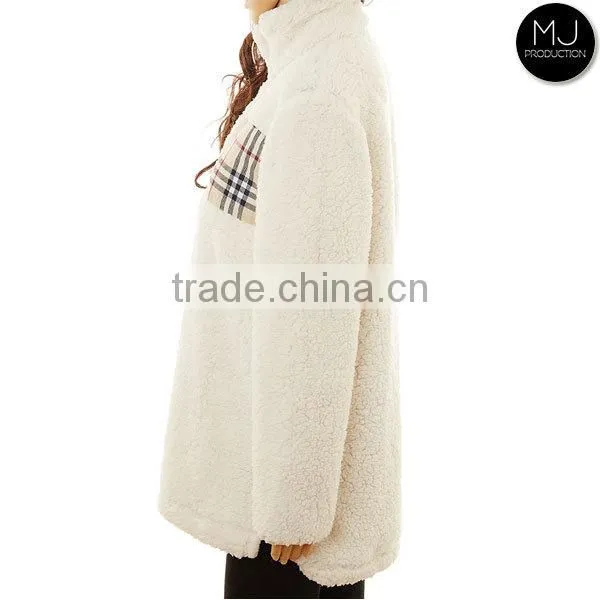 Wholesale Women Monogrammed Plaid Patch Fleece Pullover photo-2