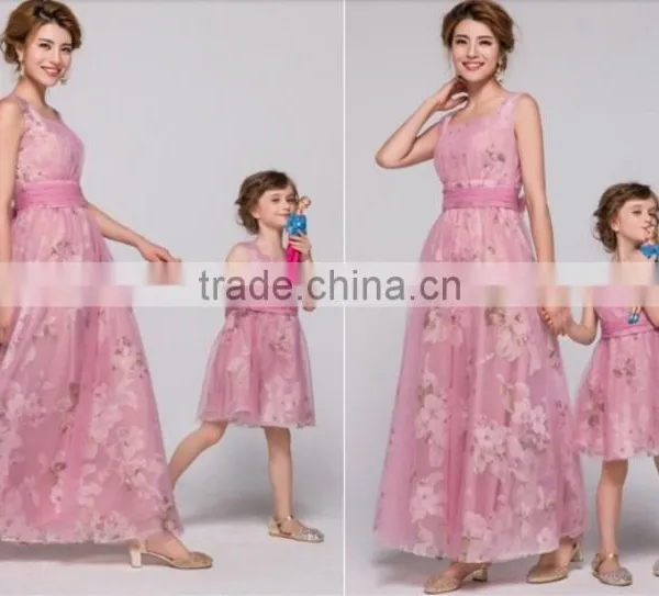 2015 New Design Floral Chiffon Mother and Daughter Clothing, Mother and Daughter Dress Design photo-3
