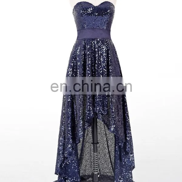 Grace Karin New Strapless Sweetheart Navy Blue Short Front Long Back Prom Dress With Shining Sequins CL6240 photo-6