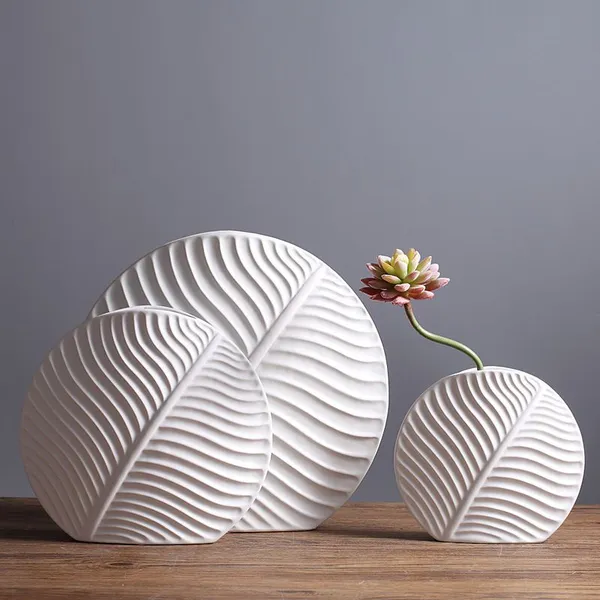 Tree Leaf Nordic Style Large White Green Ceramic Vase Art Decoration For Showroom Living Room photo-2