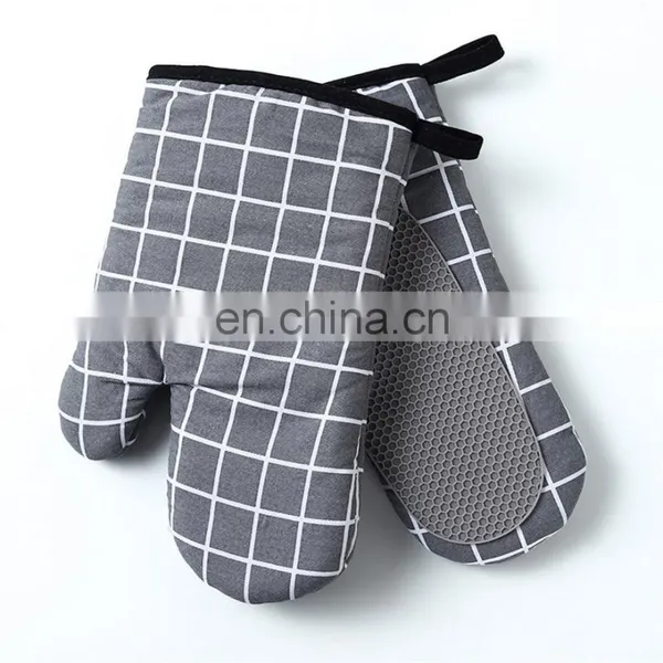 Heat Insulated Grid Pattern Microwave Oven Mitt With Silicone Non Slip Kitchen Gloves Oven Mitten Mitts For Baking Cooking photo-3