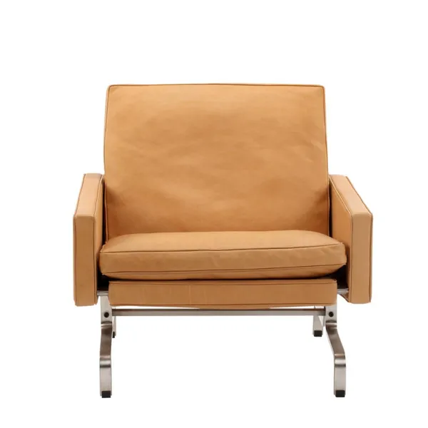 PK31 1-Seat Sofa Replica Poul Kjaerholm Mid-Century Leather Armchair With Chrome Frame