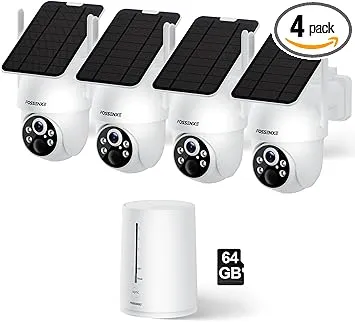 WiFi Solar Powered Security Camera 2K HD 360° Panoramic View IP66 Waterproof Outdoor Surveillance Camera System (4-Camera Kit)