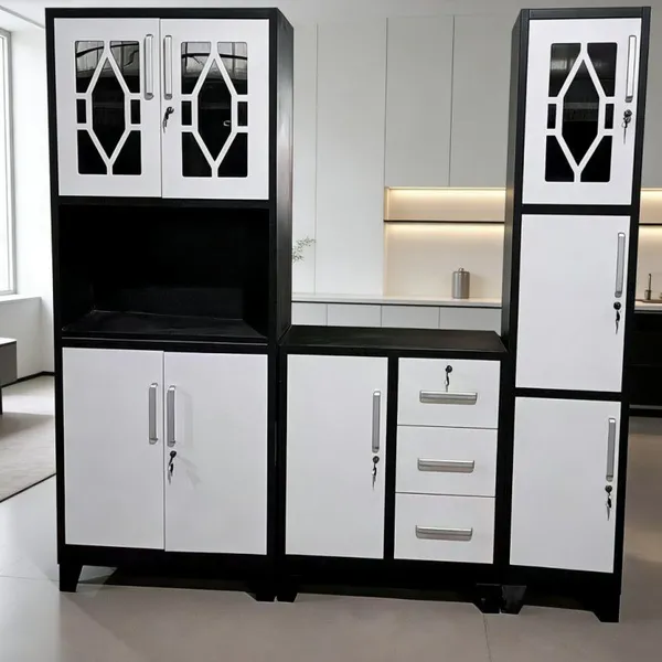 Marble Transfer Print Kitchen Cabinet Metal Knock‑down Storage Cabinet photo-4
