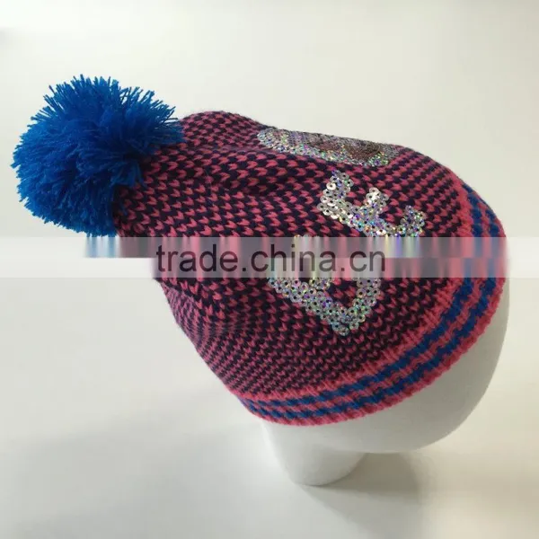 Hot Sale New Design Knitting Beanie Hat Bling Bling Sequins Embroidered Hats Emoji Smail Pattern photo-2