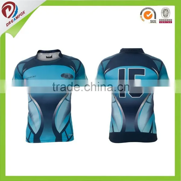 No MOQ Subliamtion Rugby Shirt Blue and Red, Rugby Jersey South Africa photo-5