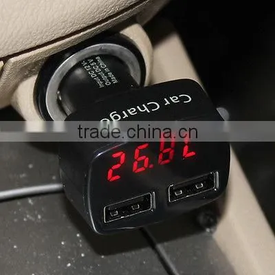 USB Car Charger Digital Thermometer Protable Car Volt Meter photo-2