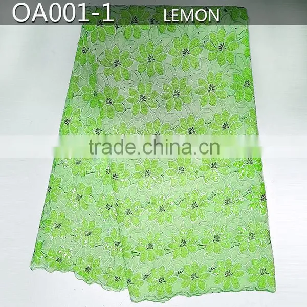 African Lace Fabrics and Cotton African Organza Lace Fabric OA001-1 Lemon