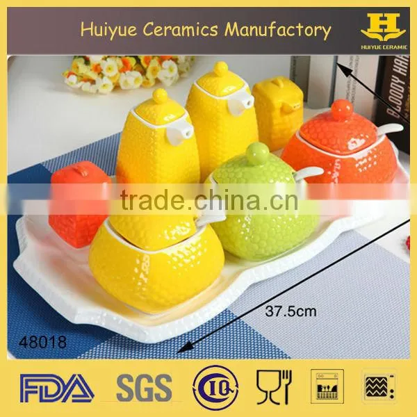 Ceramic Spice Jars, Salt and Pepper Shaker, Oil and Vinegar Bottle, 7pcs Ceramic Cruet Set photo-2