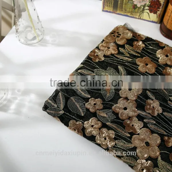 fashion flower pattern sequin embroidery fabric for wedding dress