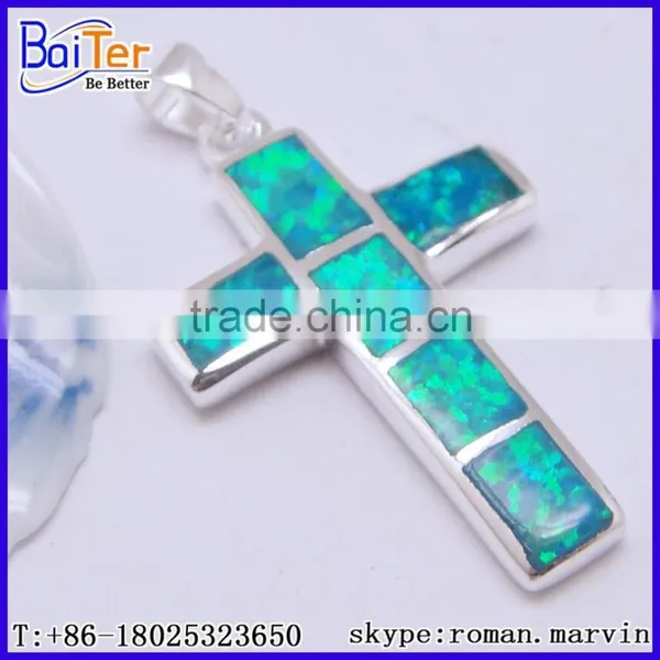 Custom Created Green Opal Large Sterling Silver Cross Pendant Wholesale photo-2