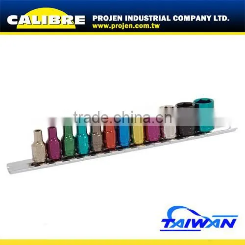 CALIBRE 4-13mm 12pc 1/4"Dr Wall Drive Colored Wall Socket Set