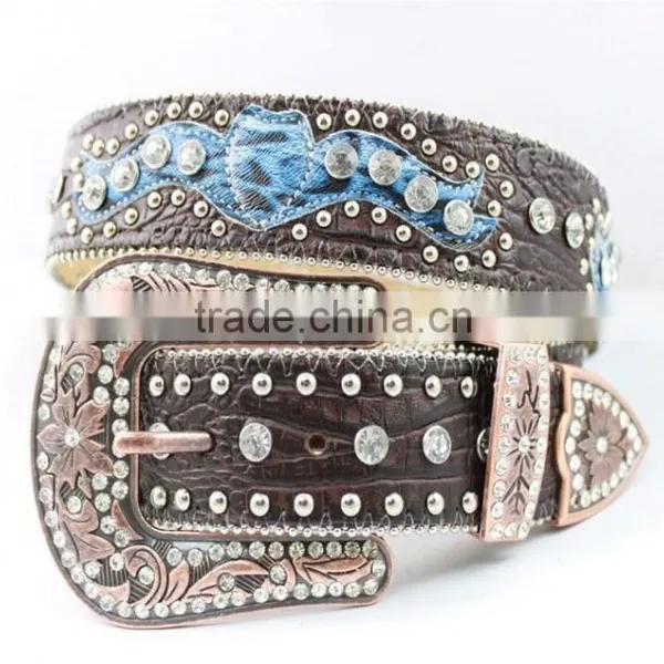 2015 New Design Western Angel Wings Conchos Croc-Skined Rhinestone Belt