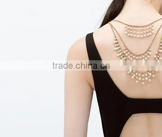 Latest High-end Gold Muti-layer Tassels Paerls Bead Necklace Body Jewelry Sex Body Chain photo-2