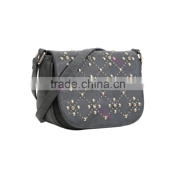 Casual Personalized Style Flap Patterned Rivets Women PU Leather Crossbody Saddle Bag photo-2