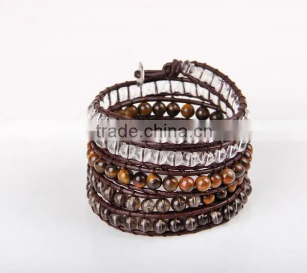 Hand-woven Brown Stone Bracelet Bangle Fashion Bracelet Jewley Multilayer Wrap Bracelet Women White Crystal Leather Bracelet photo-2
