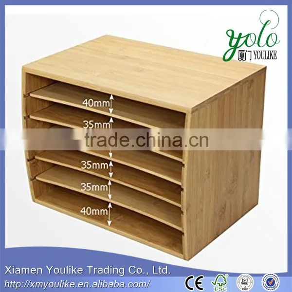 5 Compartments Document Organiser Storage Bamboo Desktop File Sorter photo-5