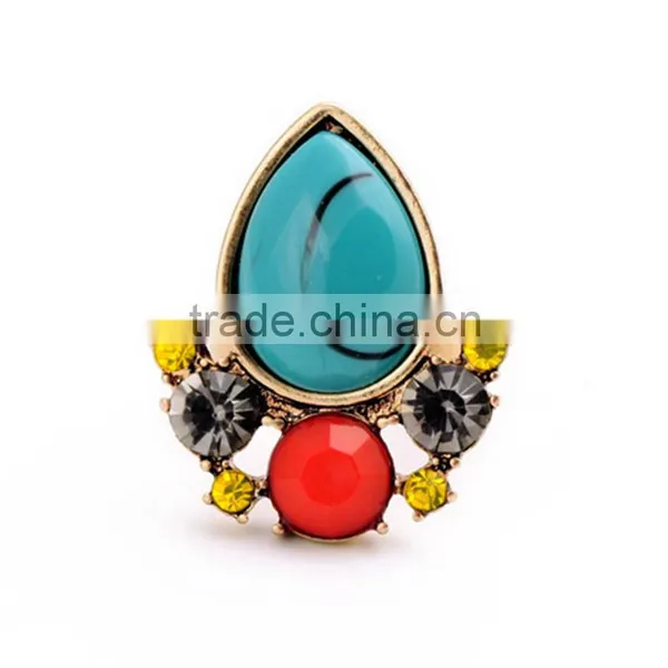 Hot Sale Turquoise Imitation Gem Crystals Water Drop Rings For Women Gift photo-5