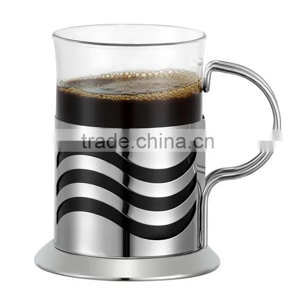 Glass Cup With Stainless Steel Handle