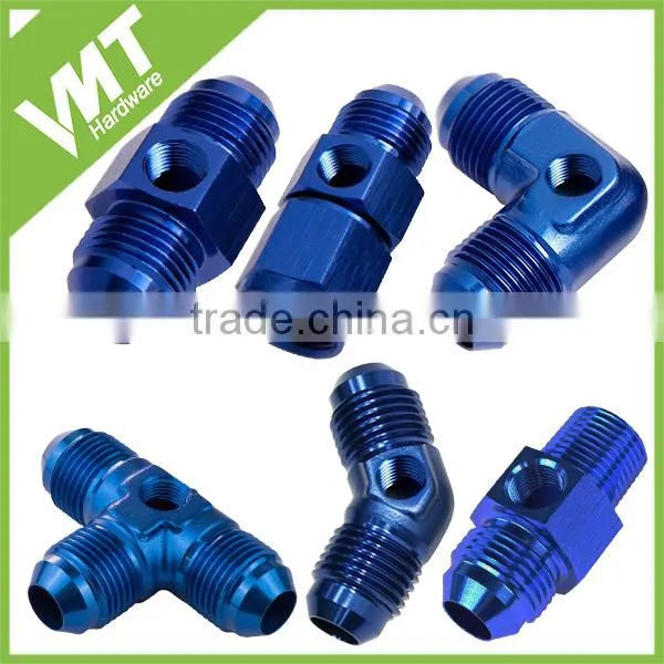 45 Degree Male Flare Union AN6 With 1/8" NPT Port Black Silver Blue Finish photo-4